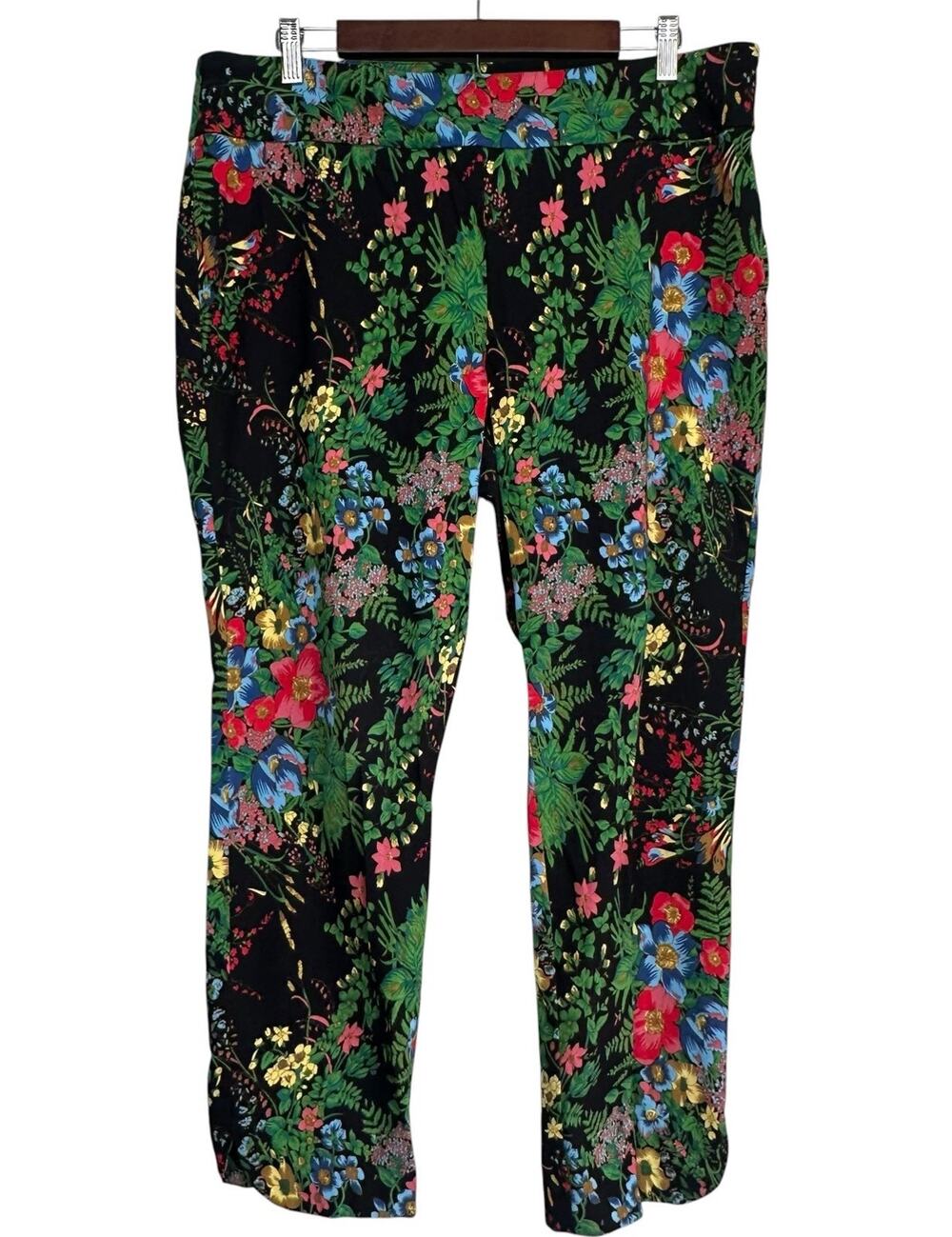 Soft Surroundings Women’s In Bloom Black Floral Bohemian Slim Ankle Pants XL